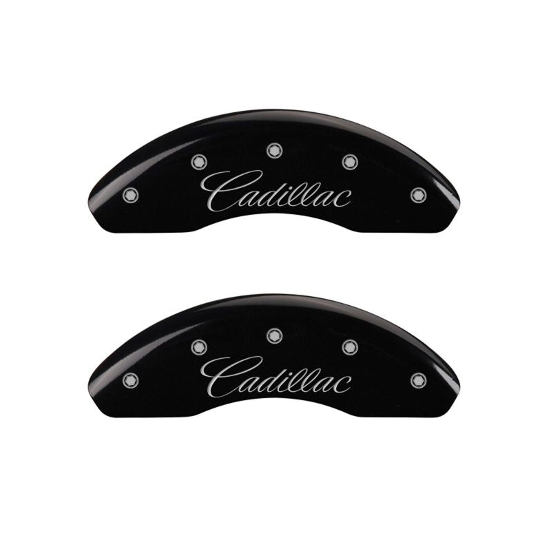 Couvre-étriers MGP 4 gravés avant et arrière cursive/finition noire Cadillac argent ch