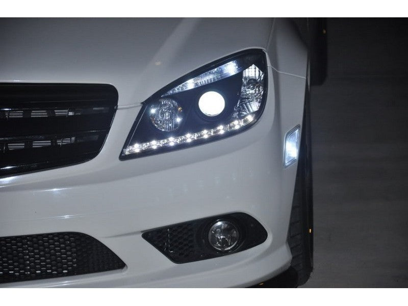 Phares de projecteur halogènes Spyder Mercedes Benz Classe C 08-11 - DRL Blk PRO-YD-MBW20408-DRL-BK