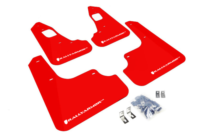 Bavette garde-boue rouge UR Rally Armor 08-17 Mitsubishi EVO X avec logo blanc