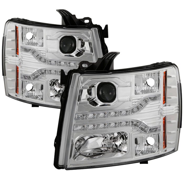 Phares de projecteur Spyder Chevy Silverado 1500 07-13 V2 - DRL à LED - Chrome PRO-YD-CS07V2-DRL-C