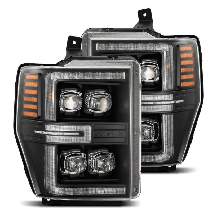 Phares de projecteur à LED AlphaRex 08-10 Ford F250-550 NOVA-Series noirs avec lumière active/signal Seq