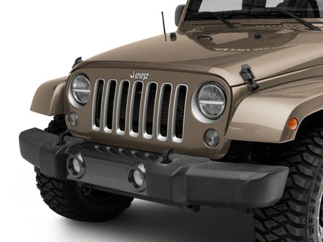 Phares à DEL axiaux Raxiom 97-18 Jeep Wrangler TJ et JK 7 pouces avec DRL - Boîtier noir (lentille transparente)