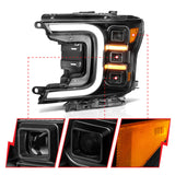 Phares de style barre de fumée à projecteur LED complet Anzo 18-20 Ford F-150 noir ambre