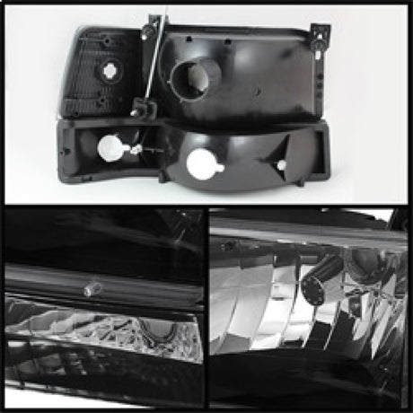 xTune Ford F150/Bronco 92-96 Headlights w/Corner Bumper 6pcs Amber- Black HD-JH-FB92-SET-AM-BK