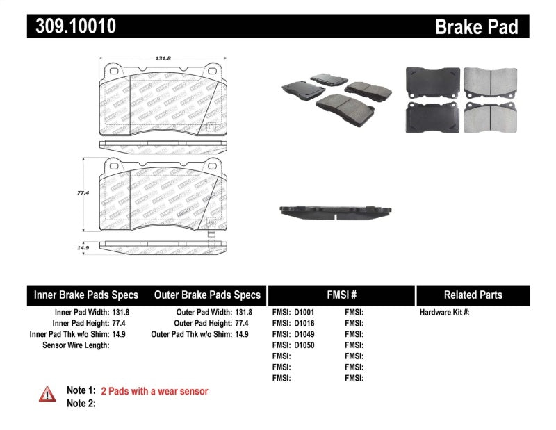 Plaquettes de frein avant StopTech Performance 04-07 STi / 03-06 Evo / 08-10 Evo / 10+ Camaro