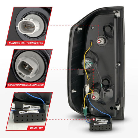 Feux arrière à LED ANZO 2014-2021 Toyota Tundra Boîtier noir/lentille fumée