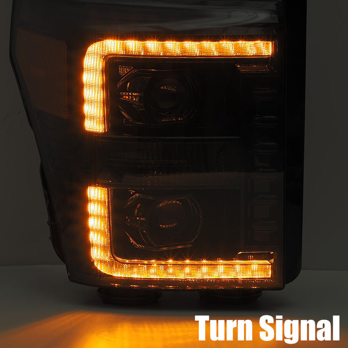 Phares de projet à LED AlphaRex 11-16 Ford F-350 SD LUXX de style planche Alpha Blk avec lumière active/signal Seq