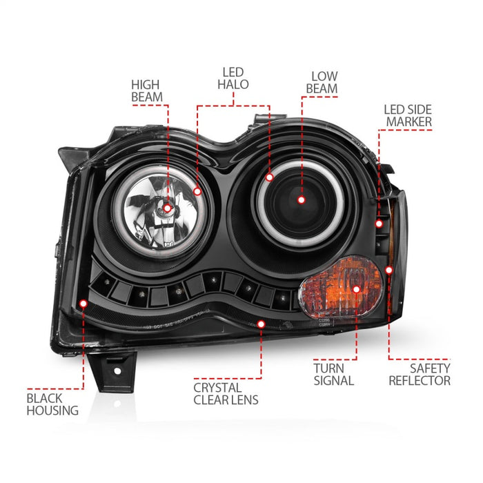 Phares de projecteur ANZO 2008-2010 Jeep Grand Cherokee avec halo noir (CCFL)