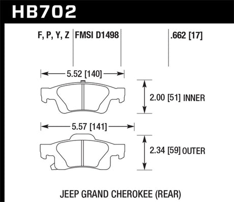Plaquettes de frein arrière HPS Hawk 11-12 Dodge Durango / 11-12 Jeep Grand Cherokee