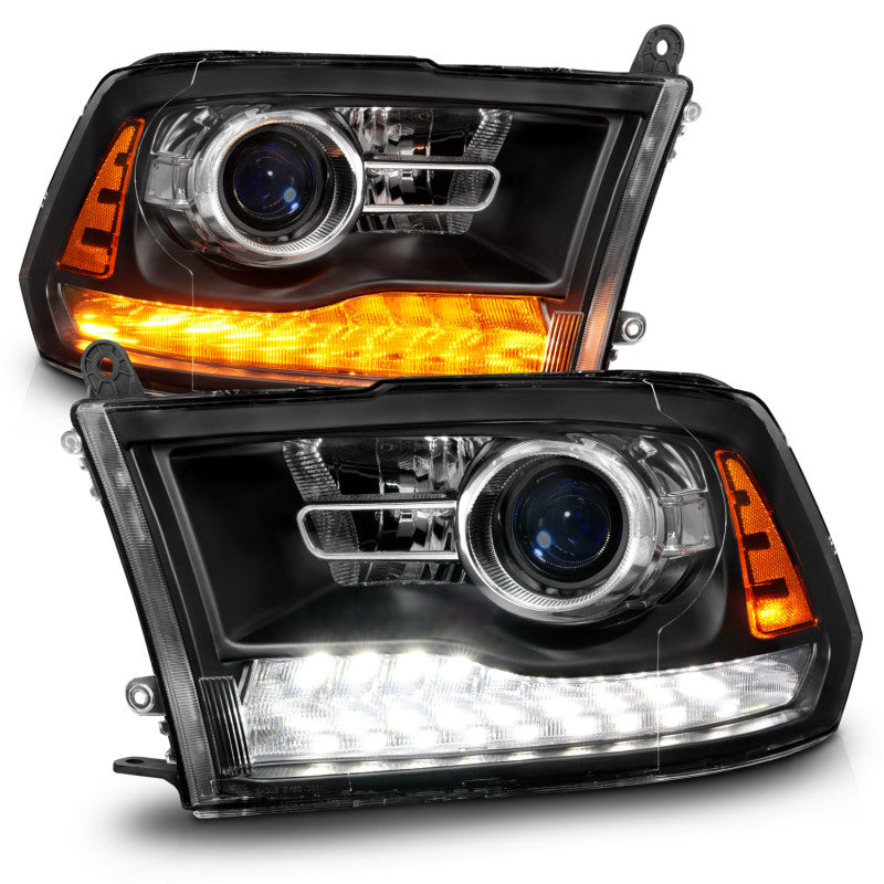 Phares à LED ANZO 09-18 Dodge Ram 1500/2500/3500 style planche Switchback + séquentiel - Noir mat