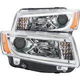 Phares de projecteur ANZO 2014-2015 Jeep Grand Cherokee avec design de style planche chromé