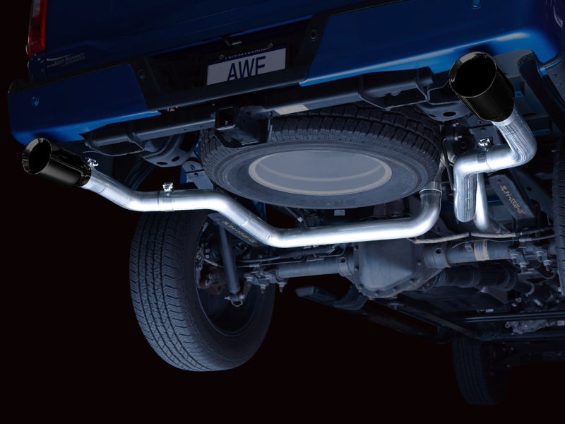 AWE 0FG 21+ Ford F150 Échappement arrière double divisé Cat-Back - Embouts noirs diamantés de 5 pouces