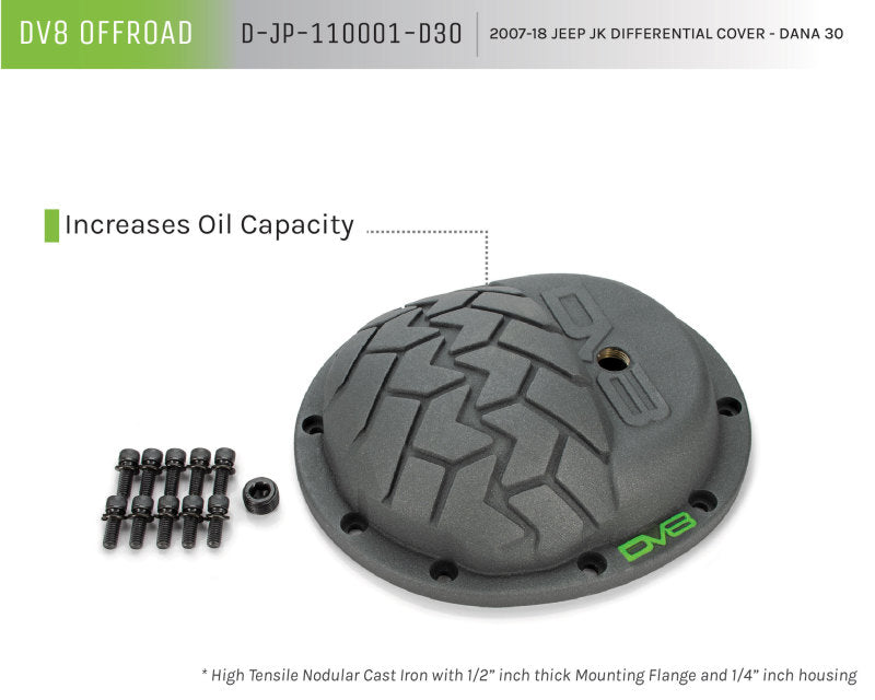 Cache différentiel DV8 Offroad HD Dana 30 en fonte grise avec revêtement en poudre