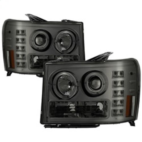 Phares de projecteur Spyder GMC Sierra 1500/2500/3500 07-13 LED Halo- LED Smoke PRO-YD-GS07-HL-SM