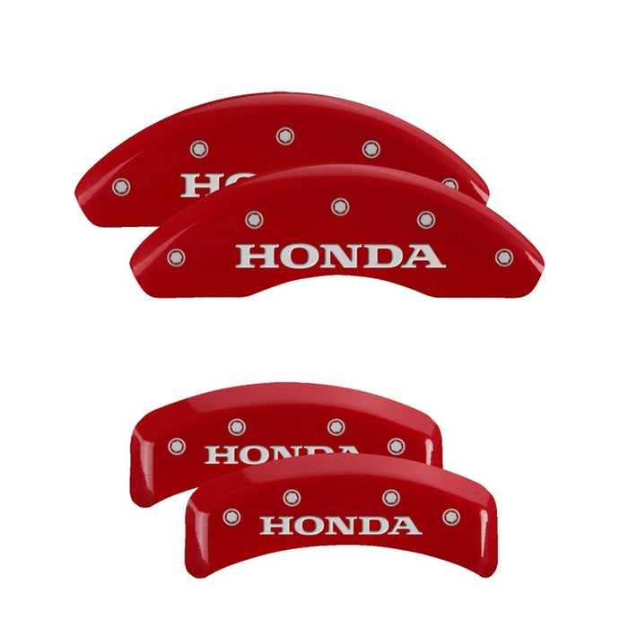 Couvre-étriers MGP 4 gravés à l'avant, logo Honda gravé à l'arrière, finition rouge, argent ch