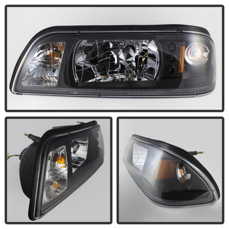 Phares Spyder Ford Mustang 87-93 1PC LED (LED remplaçables) Cristal Noir HD-YD-FM87-1PC-LED-BK