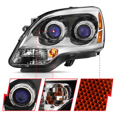ANZO 2007-2008 GMC Acadia Crystal Headlight Chrome Amber(OE)