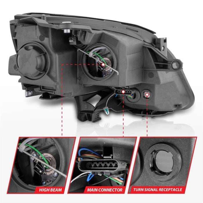 Phares de projecteur ANZO 2007-2012 GMC Acadia avec boîtier noir