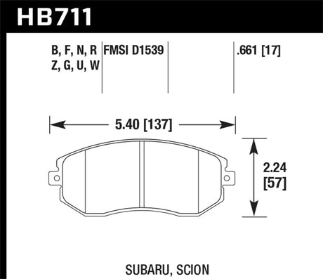 Plaquettes de frein avant HPS 5.0 pour Scion FR-S 13-14 / Subaru BRZ Base 2dr Coupé 13-14