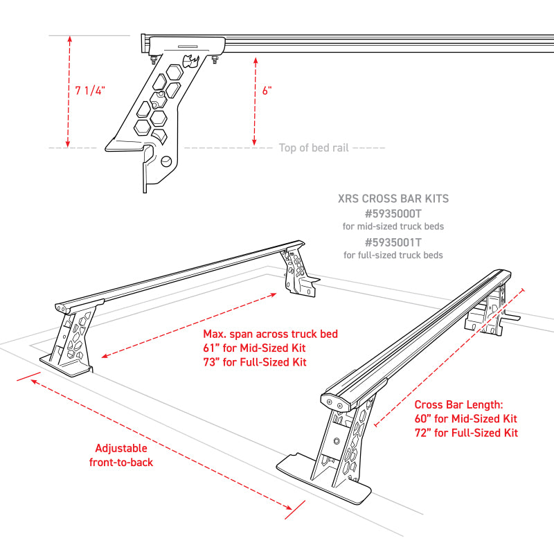 Go Rhino 15-22 Ford F-150 / 19-22 RAM 1500 / 07-21 Toyota Tundra XRS Cross Bars Kit - Tex. Blk