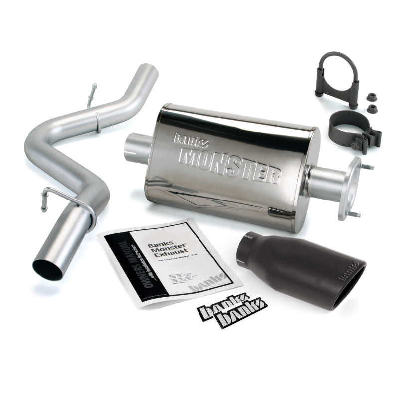 Système d'échappement Monster Banks Power 04-06 Jeep 4.0L Wrangler Unlimited - Échappement simple SS avec embout noir