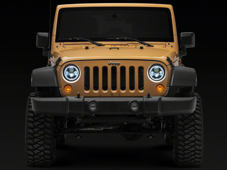 Phares à DEL Raxiom 07-18 Jeep Wrangler JK Axial 7 pouces avec clignotants DRL - Boîtier noir (transparent)