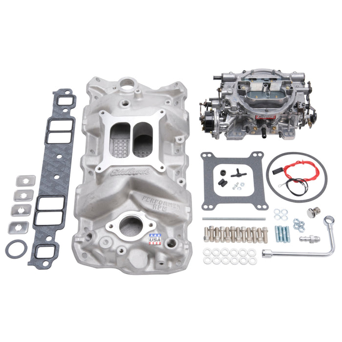 Kit collecteur et carburateur Edelbrock Performer RPM Small Block Chevrolet 1957-1986 Finition naturelle