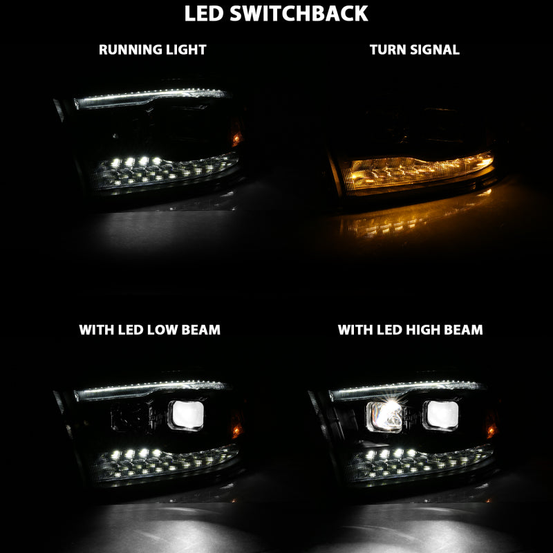 Phares de projecteur à LED ANZO 16-18 Chevrolet Silverado 1500 avec interrupteur de style planche chromé avec ambre