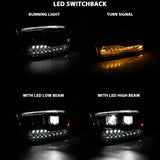 Phares de projecteur à LED ANZO 16-18 Chevrolet Silverado 1500 avec interrupteur de style planche chromé avec ambre