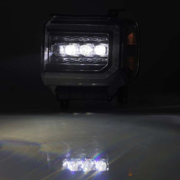 Phares à LED AlphaRex 14-18 GMC Sierra NOVA de style planche, noir avec éclairage actif/signal séquentiel/DRL