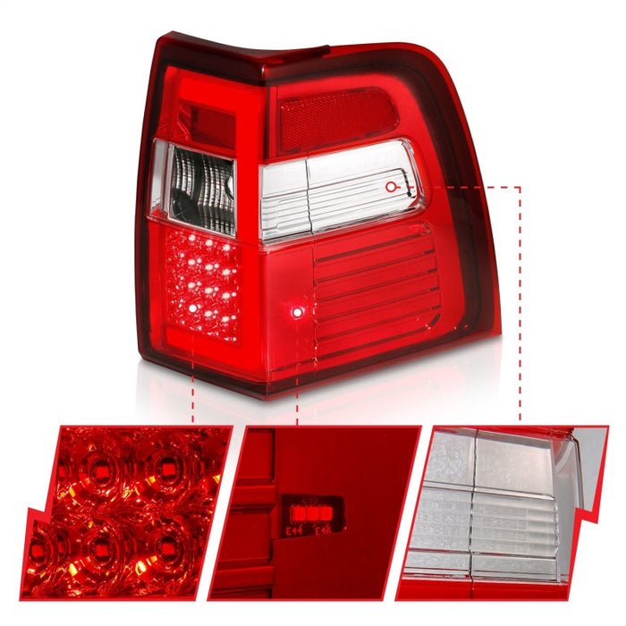 ANZO 07-17 pour feux arrière à LED Expedition avec barre lumineuse, boîtier chromé, lentille rouge/transparente