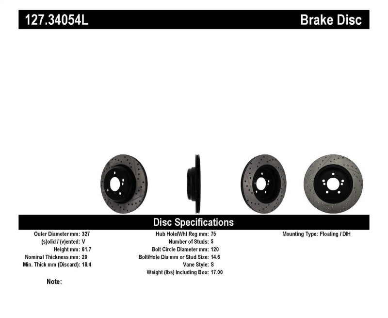 Rotor arrière gauche fendu et percé StopTech 00-03 pour BMW M5 (E39)