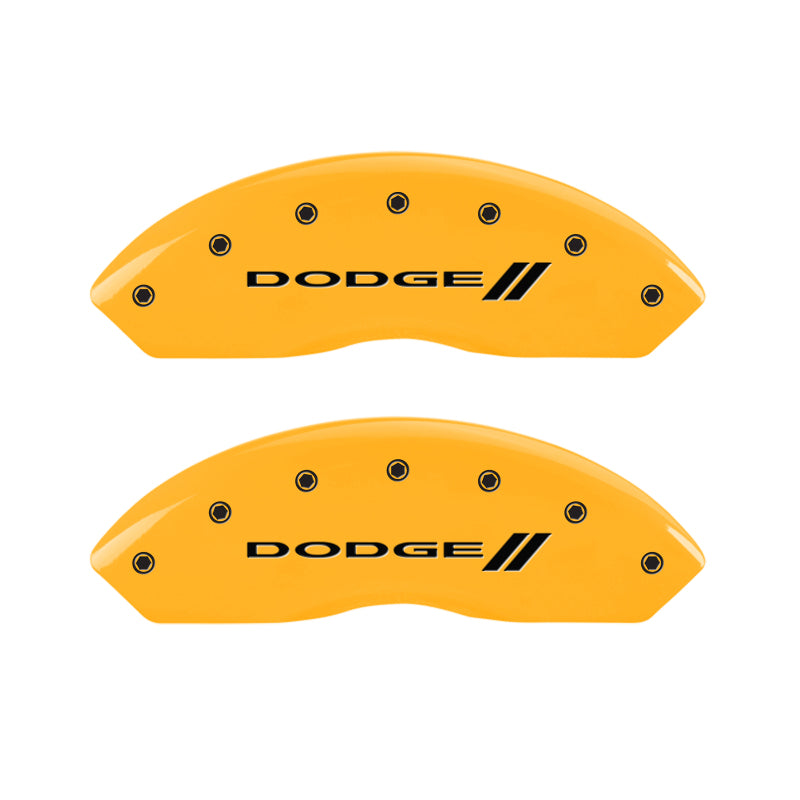 Couvre-étriers MGP 4 gravés avant et arrière avec rayures/finition jaune Dodge noir ch