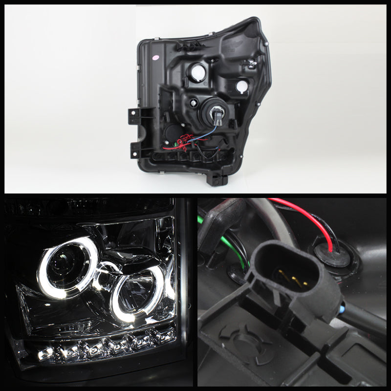 Phares de projecteur Spyder Ford Super Duty 11-15 LED Halo DRL Smke Low 9006 PRO-YD-FS11-HL-SM