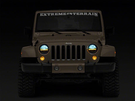 Phares à DEL axiaux Raxiom 97-18 Jeep Wrangler TJ et JK 7 pouces avec DRL - Boîtier noir (lentille transparente)