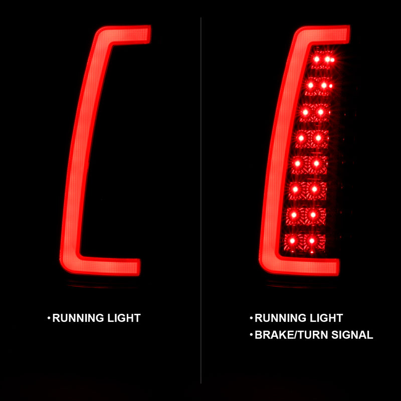 Feux arrière à LED ANZO 1999-2000 Cadillac Escalade avec boîtier noir et lentille fumée, paire