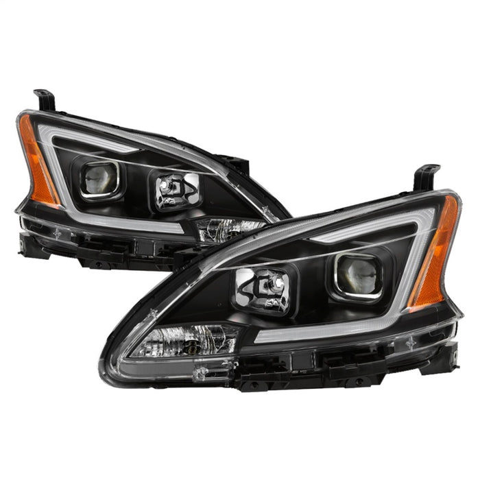 xTune 13-15 Nissan Sentra DRL LED Light Bar Halogen Projector Headlights - Black (PRO-JH-NS13-LB-BK)