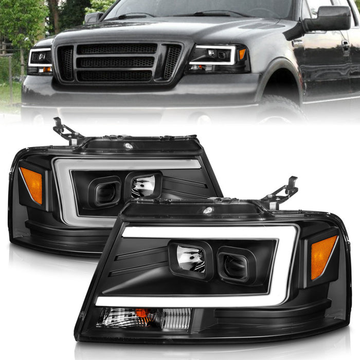 Phares de projecteur ANZO 2004-2008 Ford F-150 avec barre lumineuse et boîtier noir