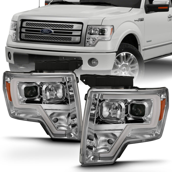 Phare de projecteur ANZO 2009-2014 Ford F-150 Style planche Chrome Ambre