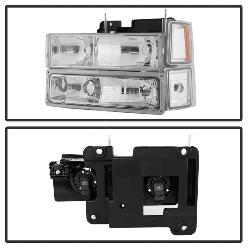 Phares Xtune Chevy Suburban 94-98 avec feux d'angle et feux de stationnement 8 pièces Chrome HD-JH-CCK88-AM-C-SET