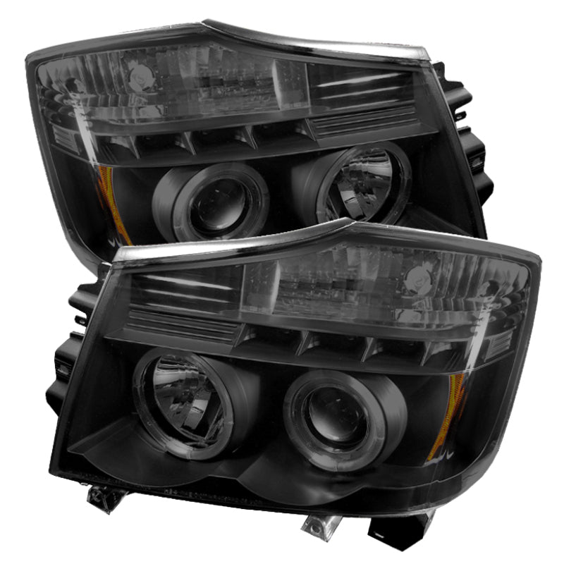 Phares de projecteur Spyder Nissan Titan 04-14 LED Halo LED Blk Smke PRO-YD-NTI04-HL-BSM