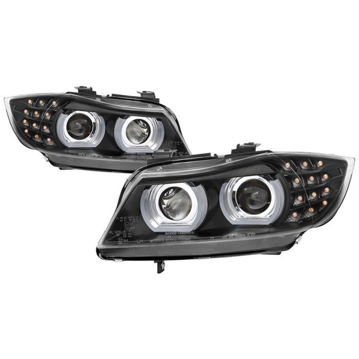 Phares de projecteur Spyder 09-12 BMW E90 Série 3 4DR Halogène - LED - Noir - PRO-YD-BMWE9009-BK