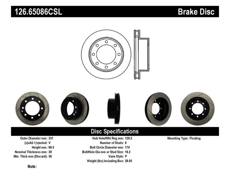 Disque de frein avant gauche fendu CRYO StopTech Power Slot 00-05 Ford Excursion / 99-04 F250/F350