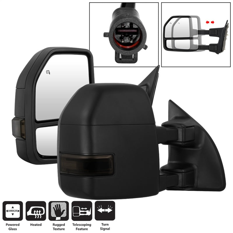 Rétroviseurs chauffants à DEL avec clignotants xTune 99-07 Ford Super Duty - Smk (paire) (MIR-FDSD99S-G4-PW-SM-SET)