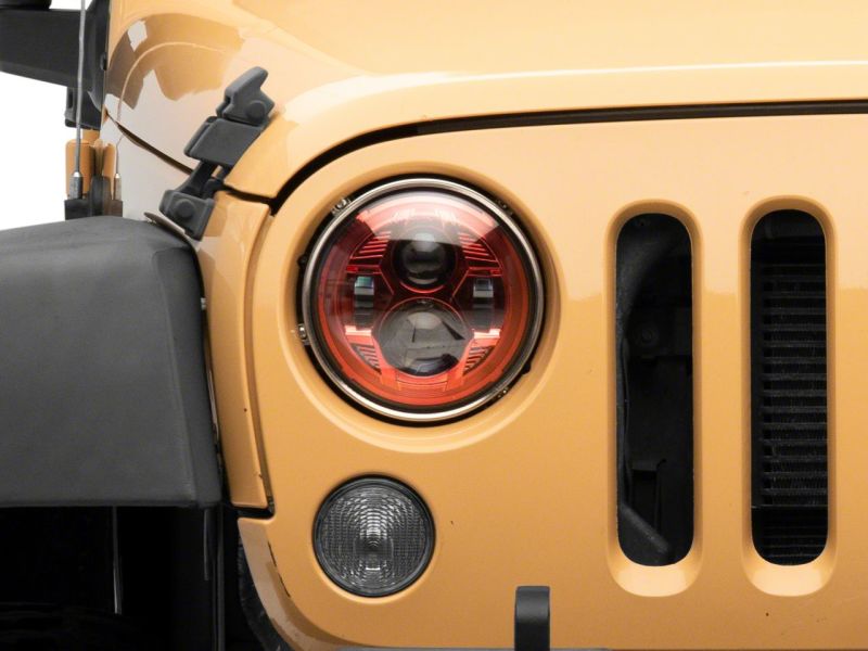 Phares à DEL Raxiom 07-18 Jeep Wrangler JK 7 pouces - Boîtier rouge - Lentille transparente