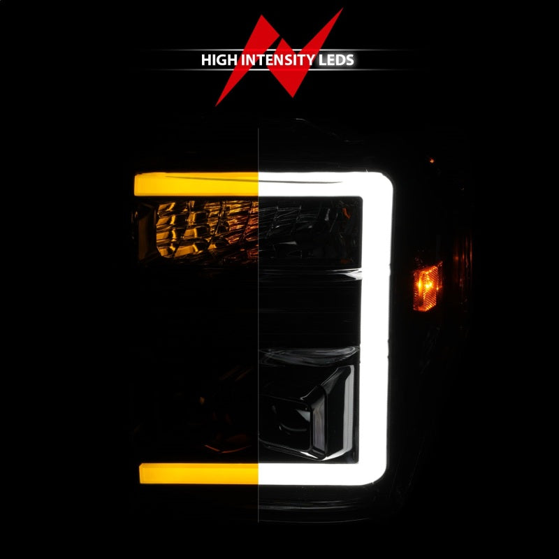 ANZO 08-10 Ford F-250 - F-550 Super Duty Phares de projecteur avec barre lumineuse Switchback Boîtier noir