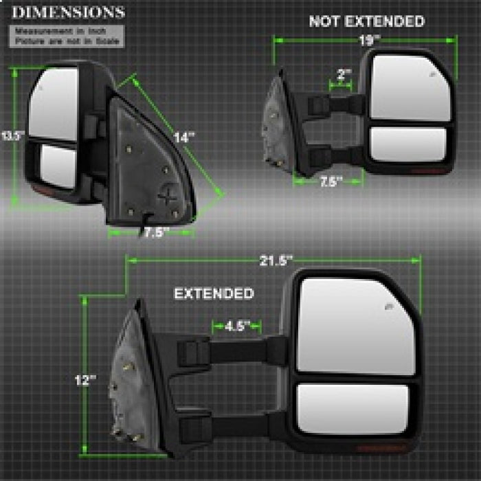 Rétroviseurs électriques télescopiques chauffants à DEL xTune 99-07 Ford SuperDuty-Smk (paire) (MIR-FDSD99S-G4-PW-RSM-SET)