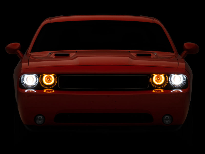 Phares de projecteur à double LED Raxiom 08-14 Dodge Challenger - Boîtier noir (lentille transparente)