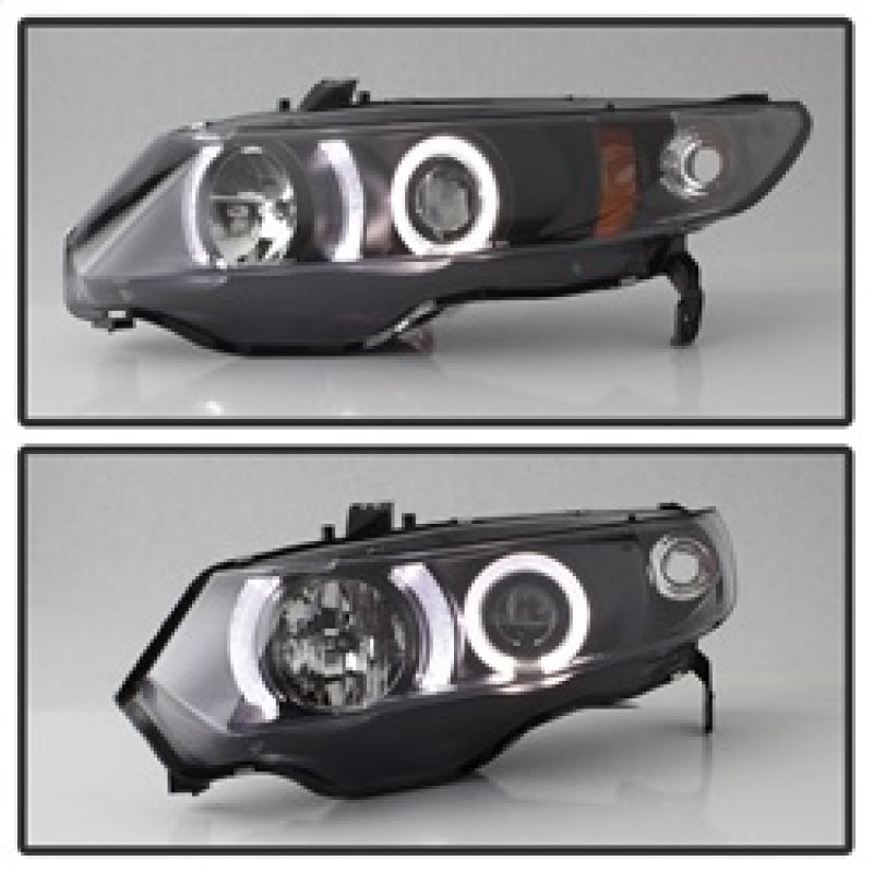 Phares de projecteur Spyder Honda Civic 06-08 2 portes LED Halo noir haut H1 bas H1 PRO-YD-HC06-2D-HL-BK