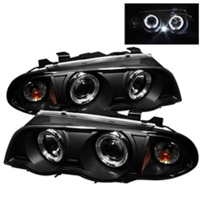 Projecteur Spyder BMW E46 Série 3 99-01 4DR 1 pièce LED Halo Ambre Reflctr Blk PRO-YD-BMWE46-4D-HL-AM-BK